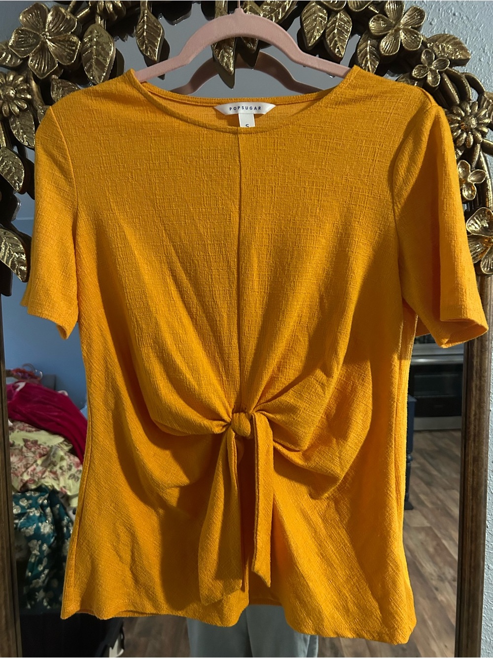 POPSUGAR Mustard Tie Front Shirt